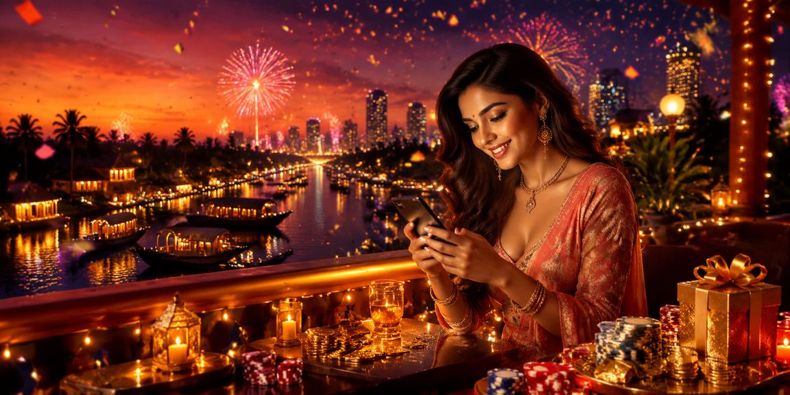 Playing Andar Bahar card game on mobile in Kerala at night market
