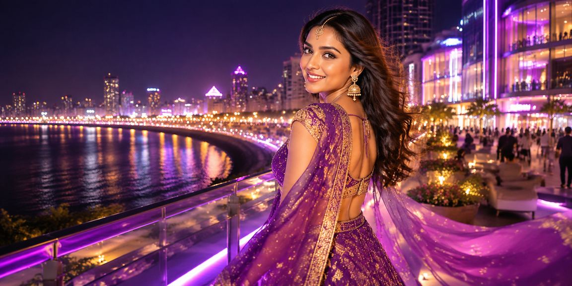 Night view of Mumbai Marine Drive with casino deposit bonus neon sign